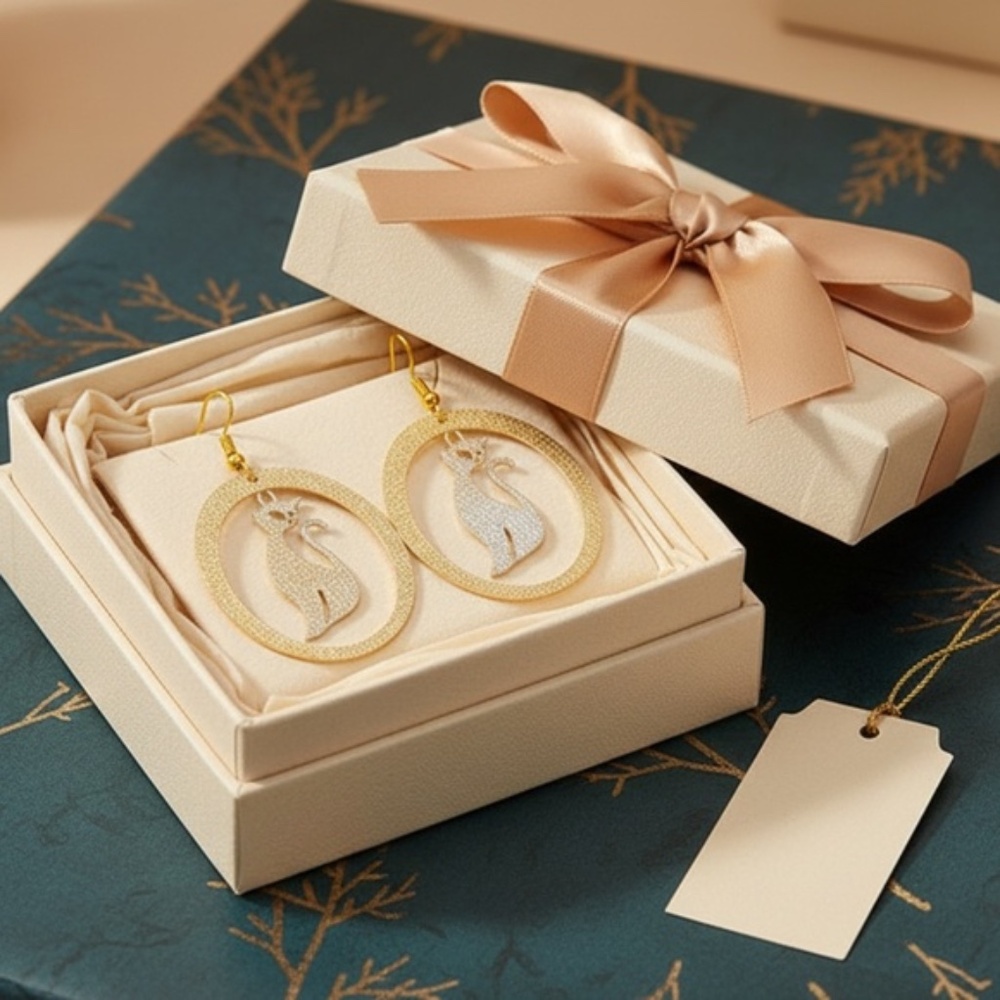 Womens Gold Tone Sparkle Kitten Hoop Earrings - Picture 6 of 6
